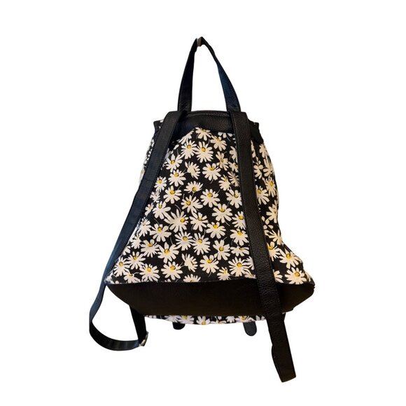 Daisy-Print Canvas & Faux Leather Backpack With Adjustable Straps & Buckle Closu - Picture 3 of 10